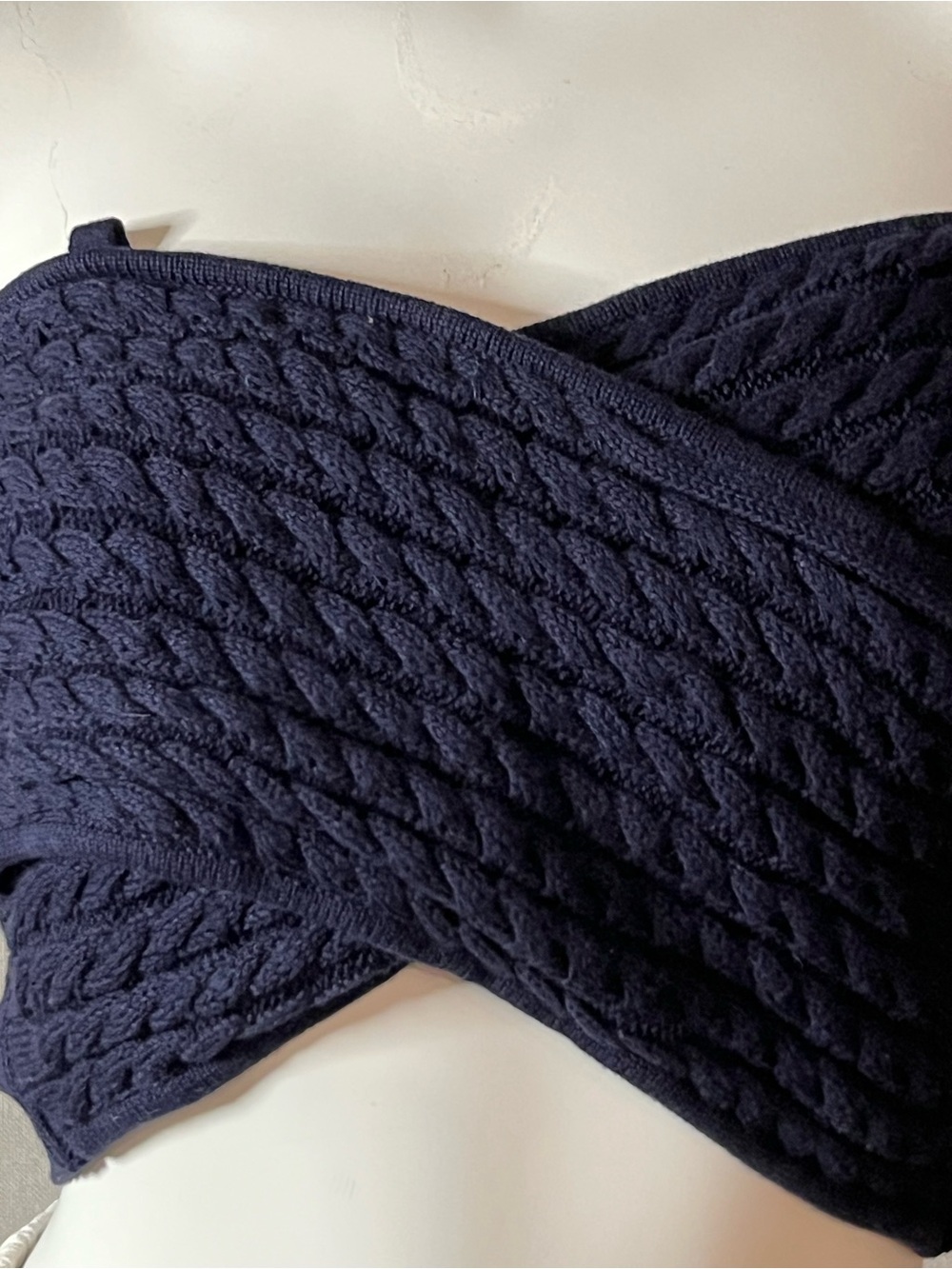 AMUR Navy Strapless Twist Wool/Cotton Knit Bandeau Crop Top L
